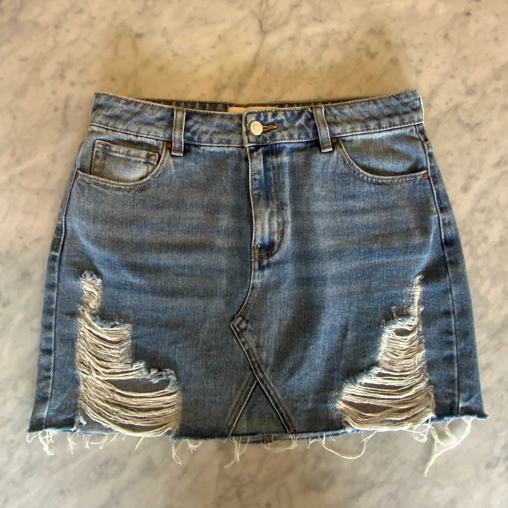 PAC Sun distressed jean mini skirt - size 28 waist